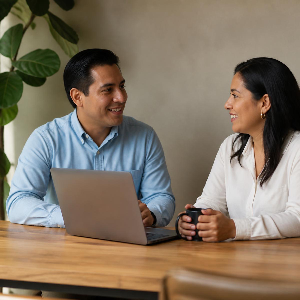 Dos profesionales conversando durante una consultoría de recursos humanos